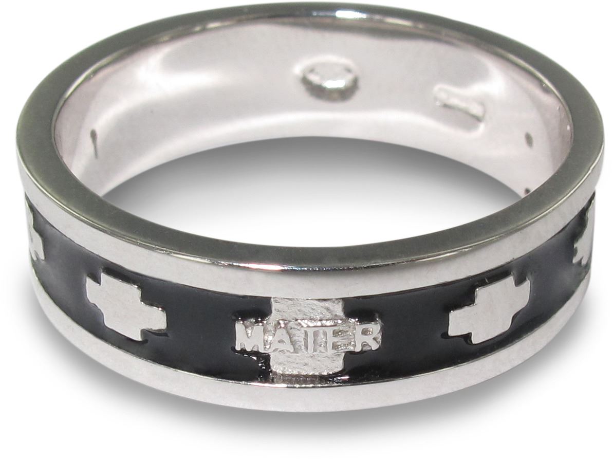 fedina rosario in argento smaltata nera con crocette mm 13