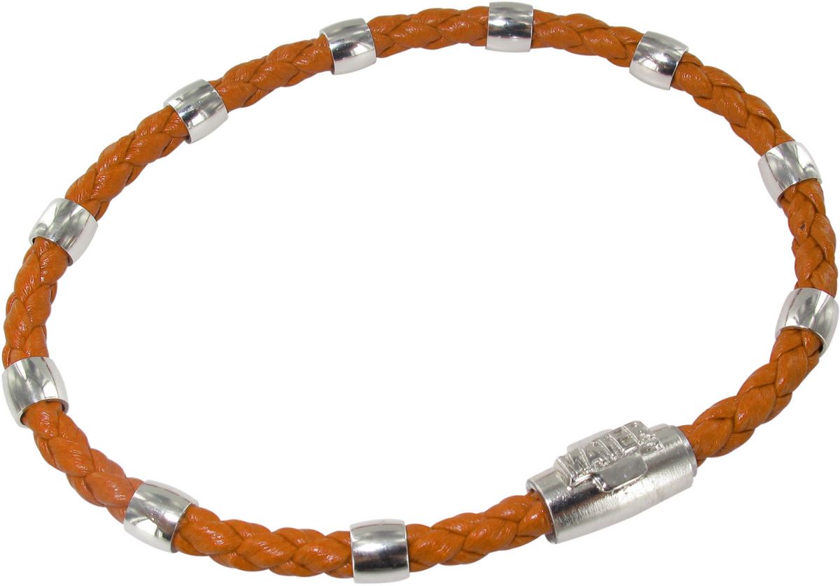 bracciale cordoncino con croce e decine in argento con chiusura calamitata - arancione
