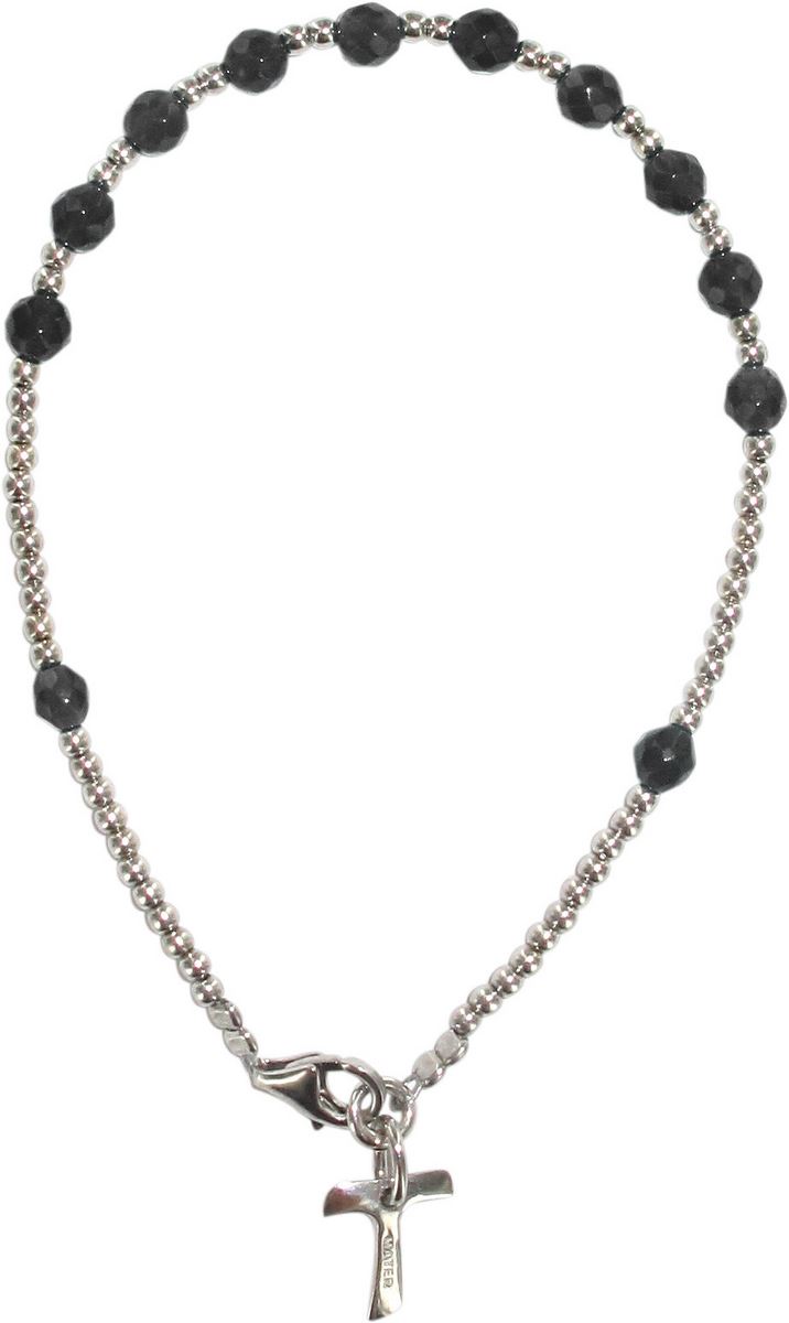 braccialetto linea mater in argento con 12 grani in ematite diametro mm 4 e croce tau