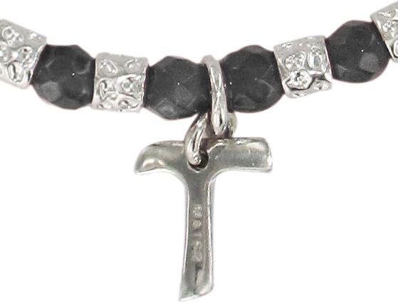 braccialetto linea mater con dadini in argento e grani in ematite diametro mm 4 con croce tau