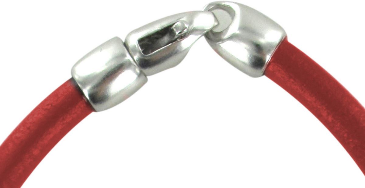 bracciale trinity in cuoio rosso con inserti ottone in bagno oro bianco