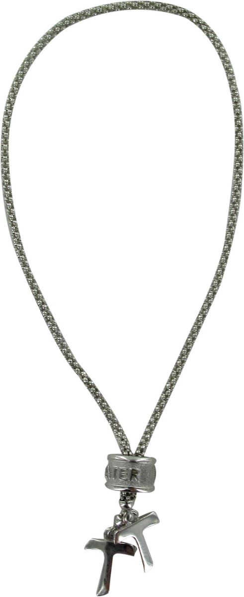 bracciale sali e scendi in argento con bagno in oro bianco e croci tau