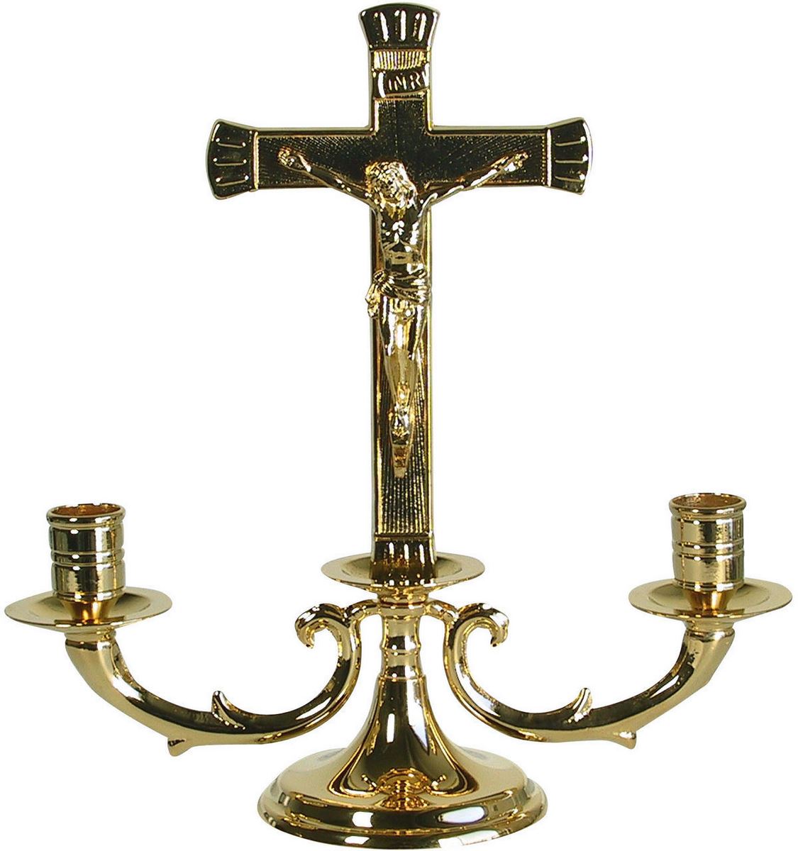 candaliere rococò in ottone con croce - 26 cm