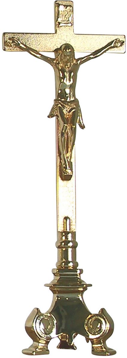 croce da altare in ottone su base barocca - 43 cm