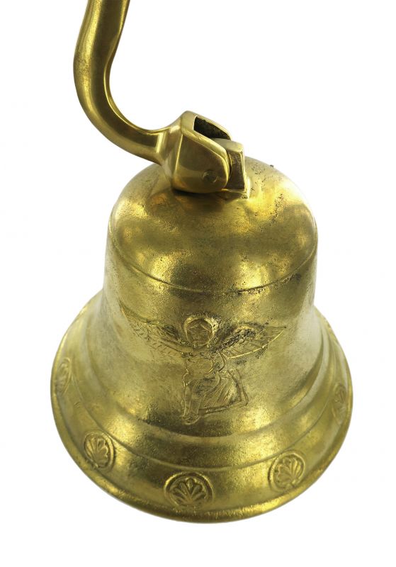 campana in ottone dorato con angeli + attacco a muro - 20 cm