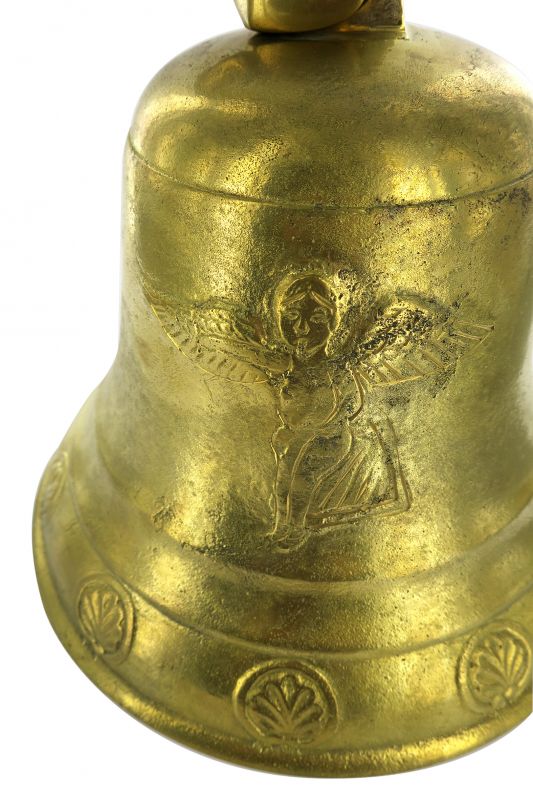 campana in ottone dorato con angeli + attacco a muro - 20 cm