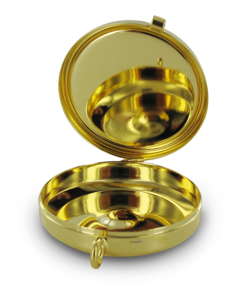 teca eucaristica ostie in metallo dorato con incisione ihs - Ø 5,4 cm 