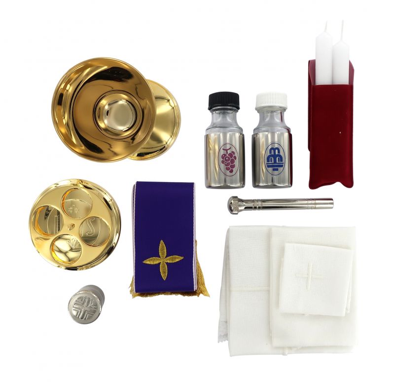 valigia per celebrazioni, valigetta da prete per messa con 17 oggetti liturgici, pelle, 23 x 30 x 9 cm