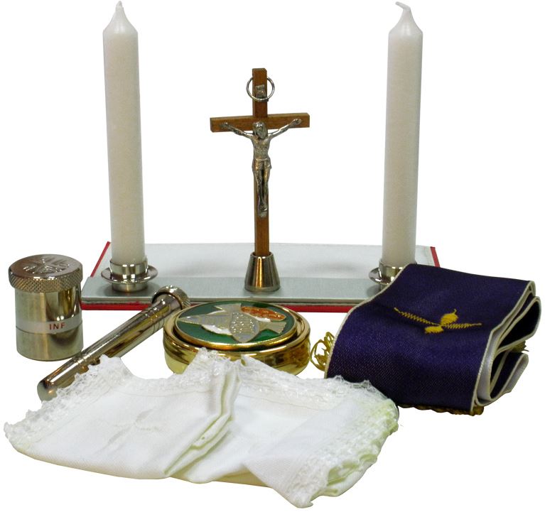 cofanetto per celebrazioni, kit liturgico da prete per messa con 12 oggetti, pelle, 10 x 16 x 5,5 cm