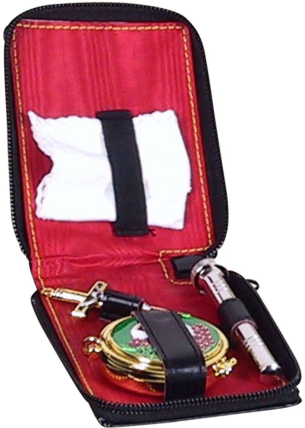 bustina con kit per celebrazioni, portafoglio da prete per messa con 4 oggetti liturgici, pelle, 9 x 11 x 2 cm