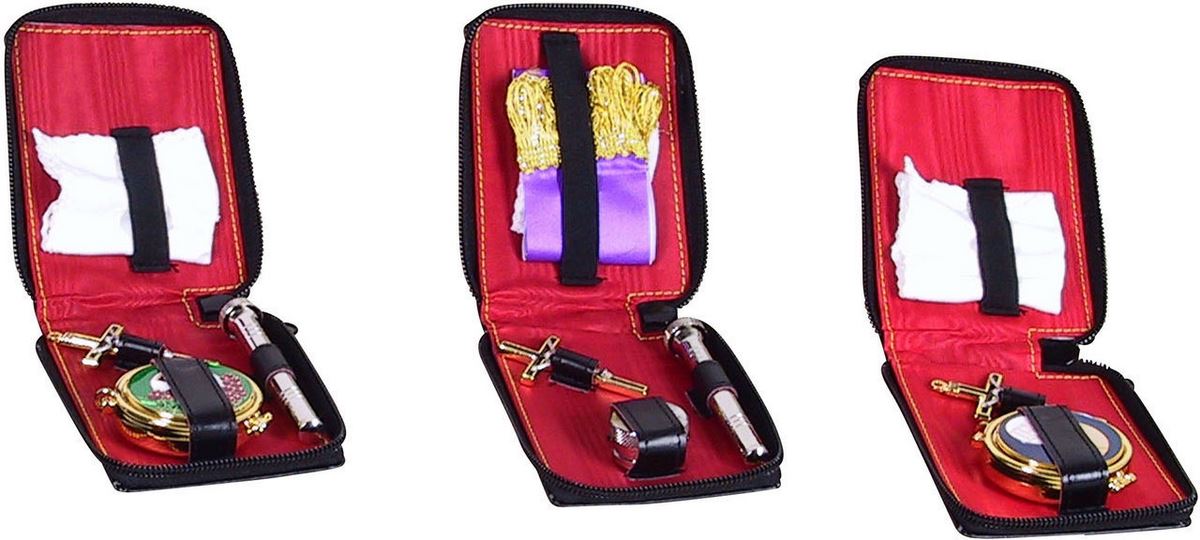 bustina con kit per celebrazioni, portafoglio da prete per messa con 4 oggetti liturgici, pelle, 9 x 11 x 2 cm