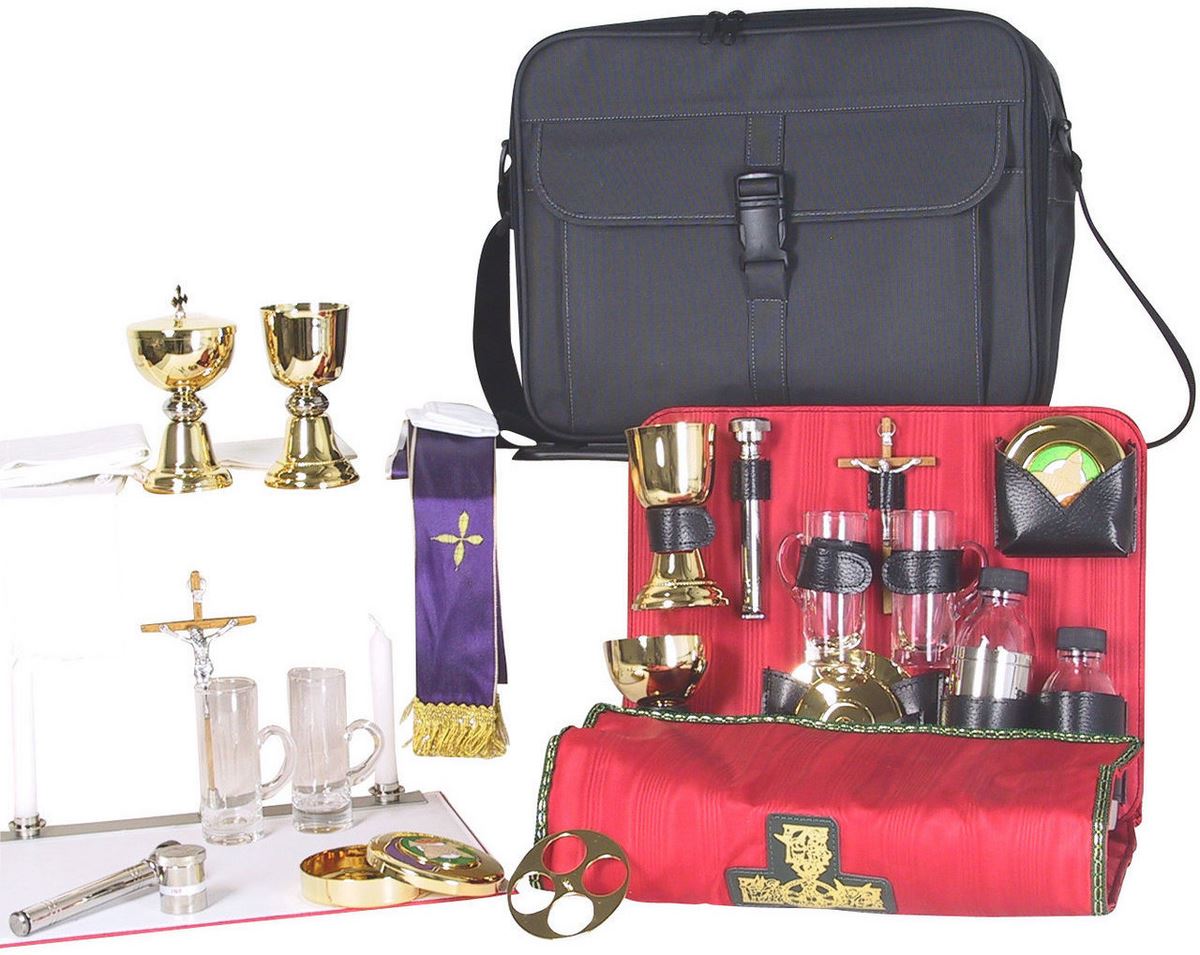 valigetta per celebrazioni, borsellone da prete per messa con kit oggetti liturgici, rafia grigia, 26 x 32 x 12 cm