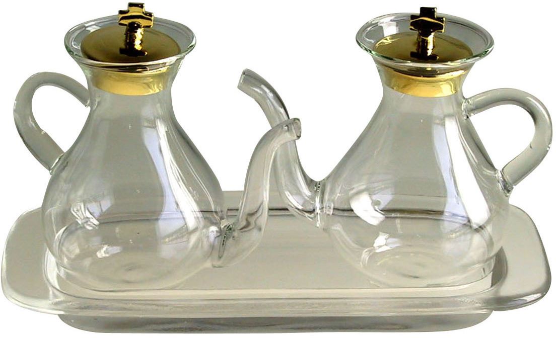 ampolline e vassoio in vetro con coperchio in ottone dorato - 100 cc