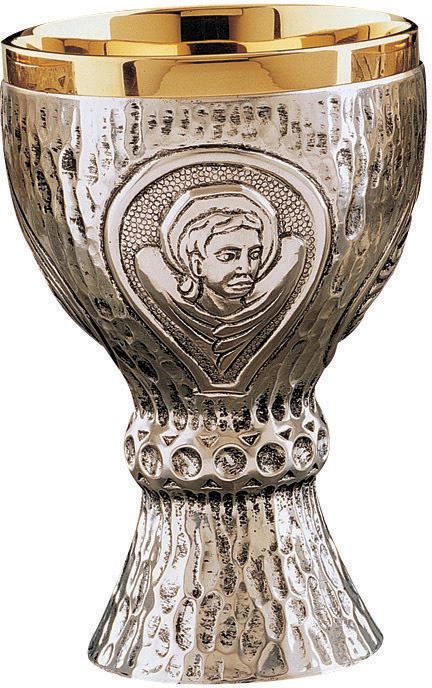 calice in metallo argentato con i simboli dei quattro evangelisti - 10x13 cm - molina