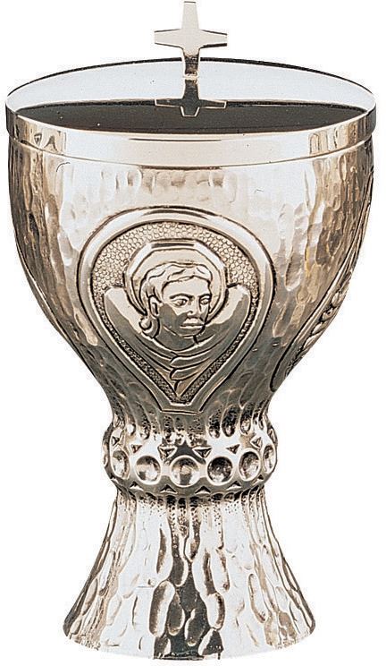 pisside in ottone argentato raffigurante i simboli dei quattro evangelisti - 18x10 cm - molina