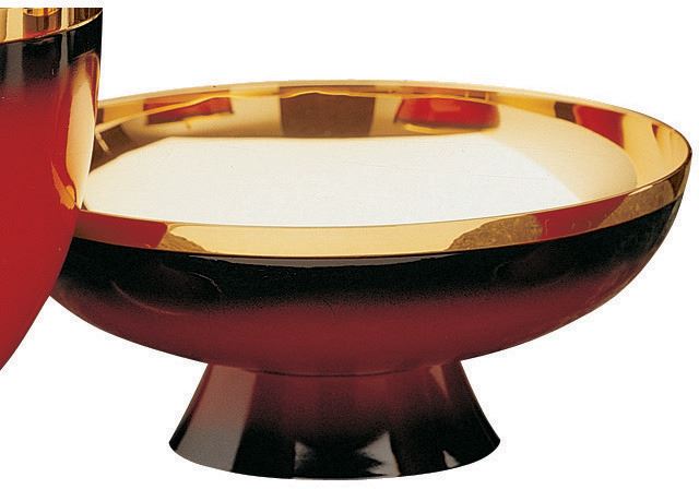 pisside offertorio in ottone dorato con smalto rosso - 17x7 cm - molina