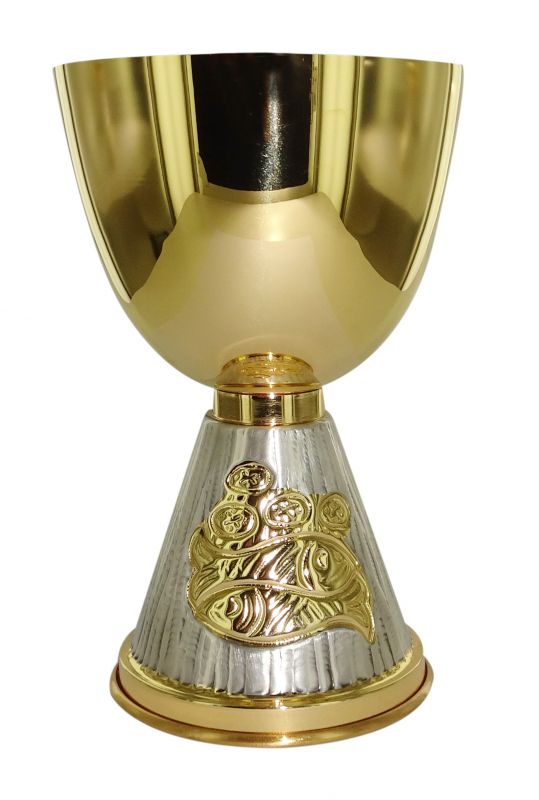 calice in ottone cesellato bicolore - 16 cm di altezza