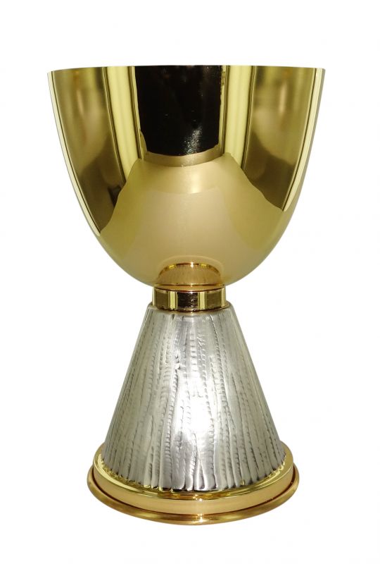 calice in ottone cesellato bicolore - 16 cm di altezza