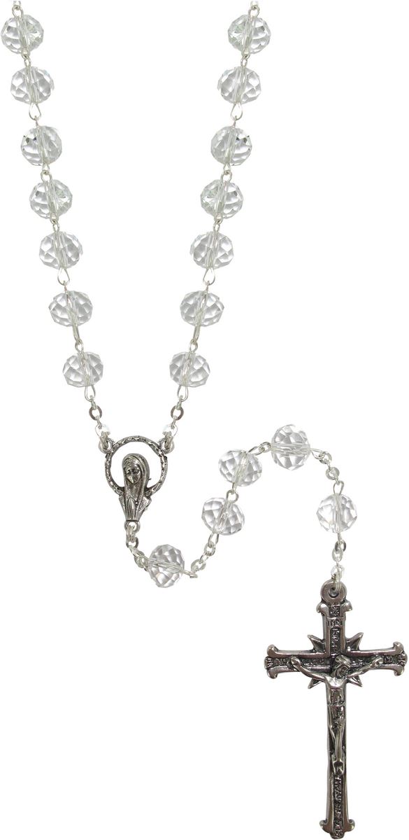 rosario cristallo bianco mm 6x8 legatura argento