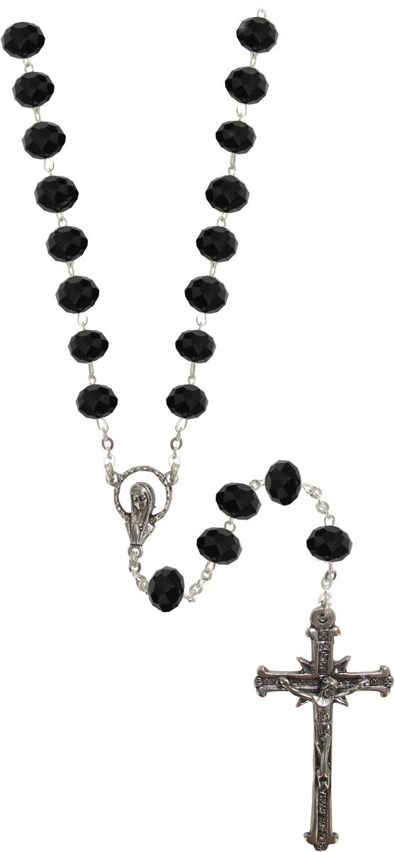 rosario cristallo nero mm 6x8 legatura argento