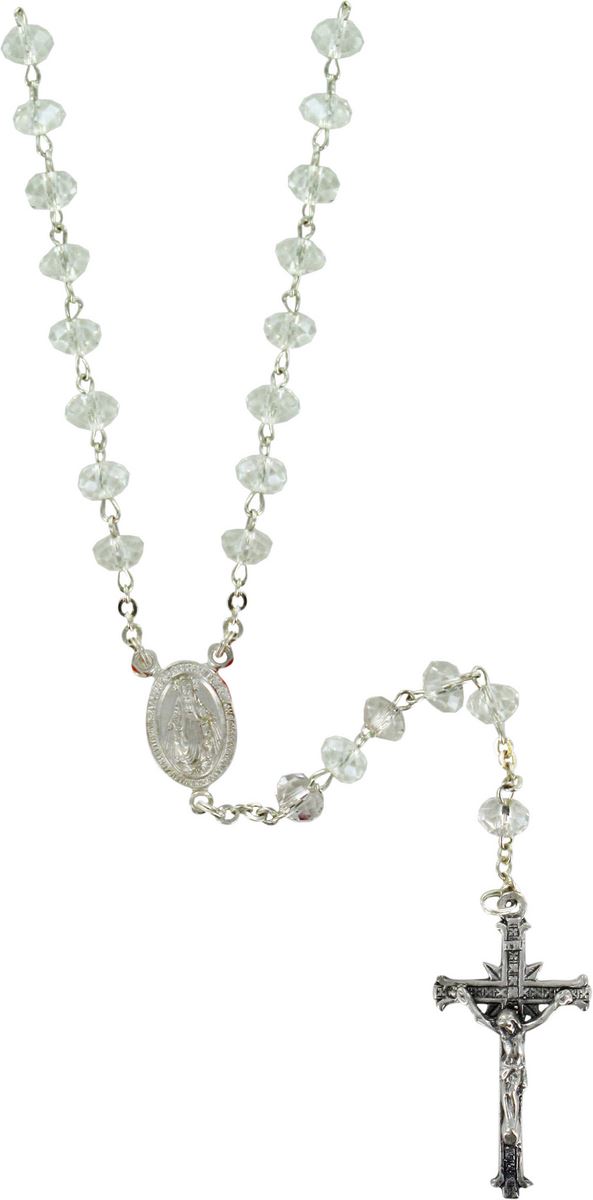 rosario cristallo bianco mm 4x6 legatura argento