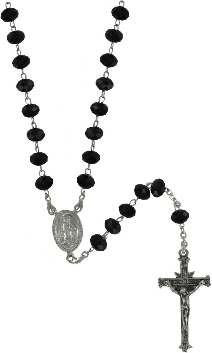 rosario cristallo nero mm 4x6 legatura argento