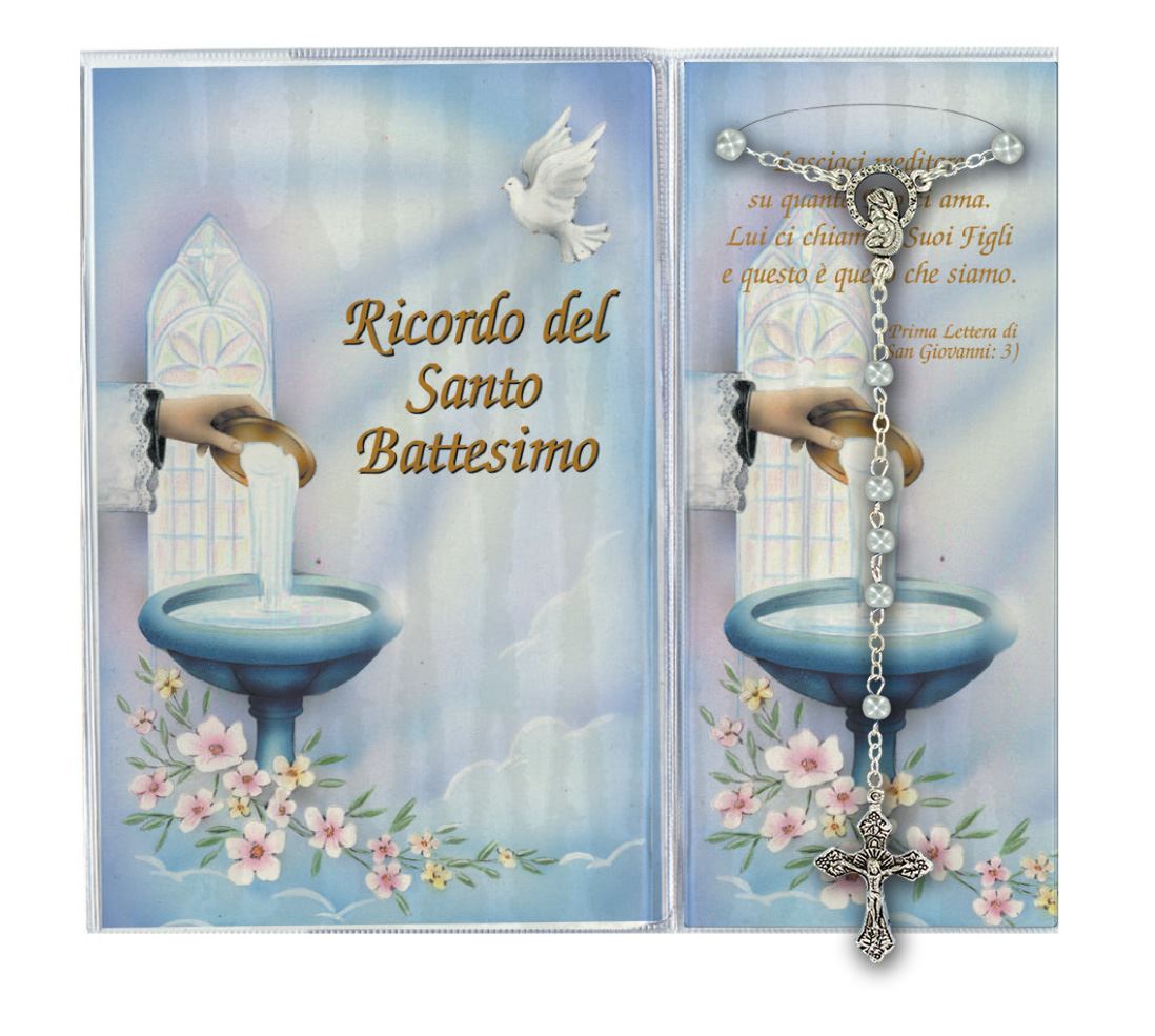 bomboniera battesimo: libretto ricordo del battesimo con rosario - italiano