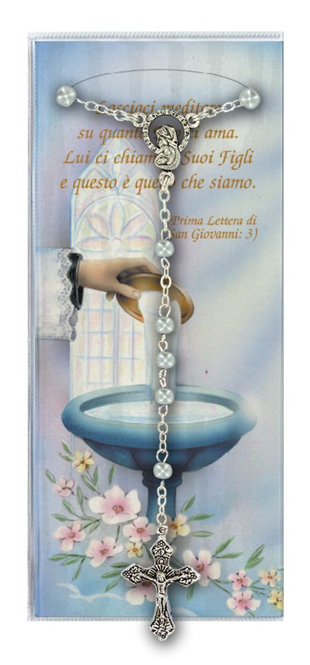 bomboniera battesimo: libretto ricordo del battesimo con rosario - italiano