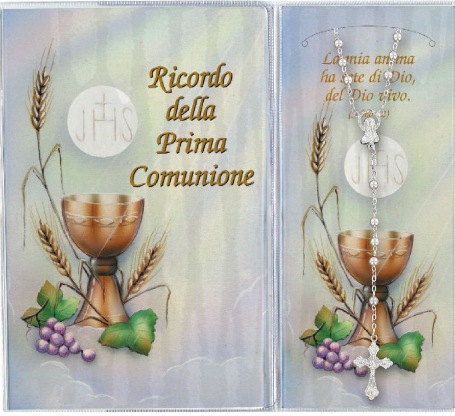 bomboniera comunione: libretto ricordo della prima comunione con rosario, testi in maltese