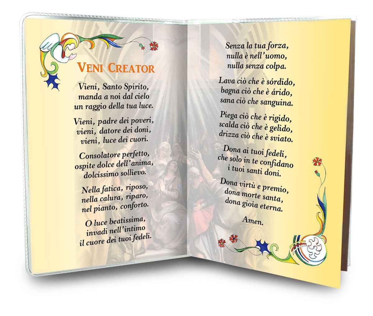 bomboniera cresima: libretto ricordo della confermazione con medaglia dello spirito santo, testi in italiano