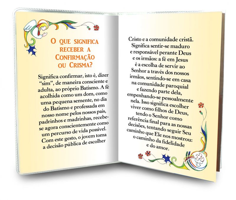 bomboniera cresima: libretto ricordo della confermazione con medaglia dello spirito santo, testi in portoghese