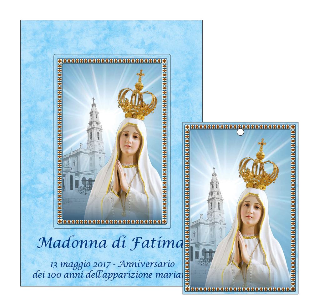 biglietto fustellato con tavoletta madonna di fatima in italiano