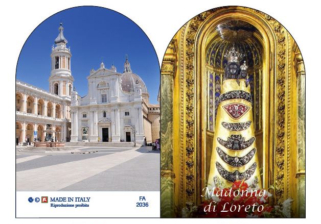 immagine doppia santuario e madonna di loreto a forma di cupola cm 4,6 x 6,9