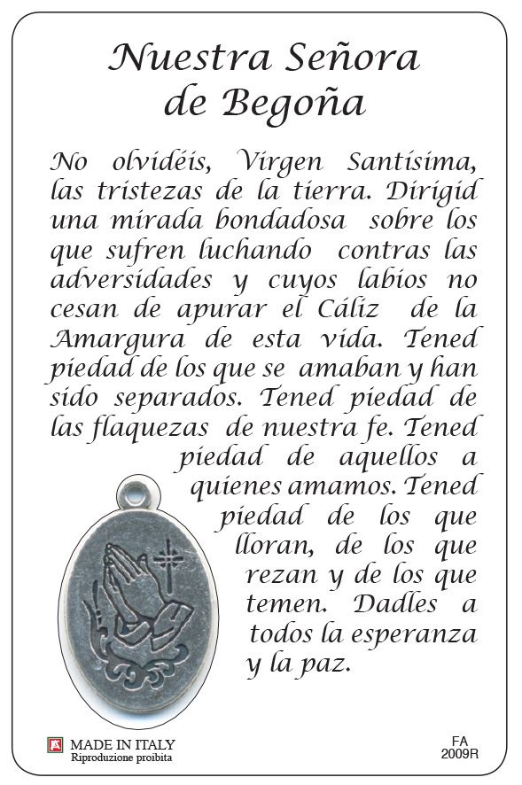 card madonna di begona con medaglia resinata - 8,5 x 5,5 cm - spagnolo