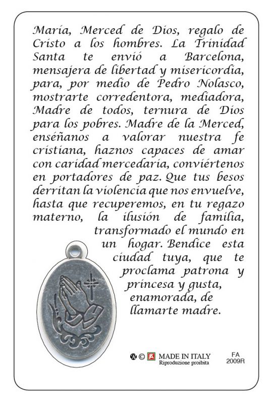 card madonna della mercé con medaglia  cm 5,5 x 8,5-spagnolo