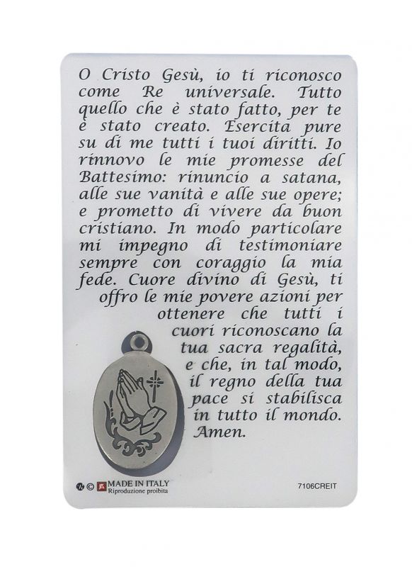 card cristo rei con medaglia resinata - 5,5 x 8,5 cm - in italiano