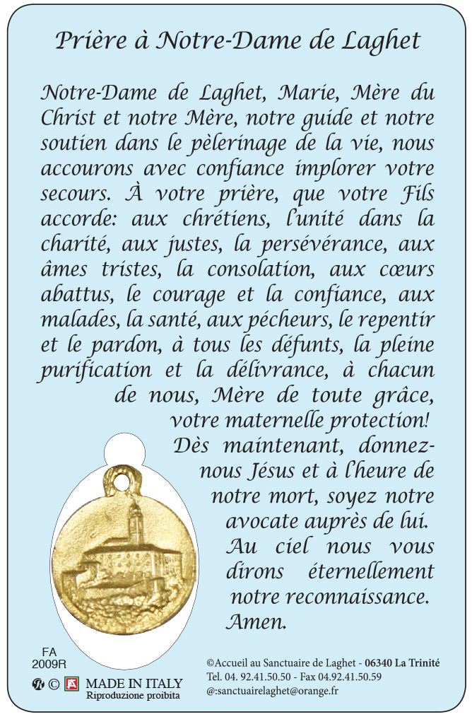 card madonna di laghet con medaglia cm 5,5 x 8,5 - francese
