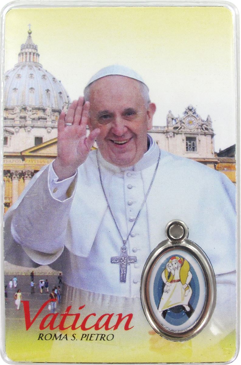 card  papa francesco con medaglia resinata logo giubileo cm 5,5 x 8,5