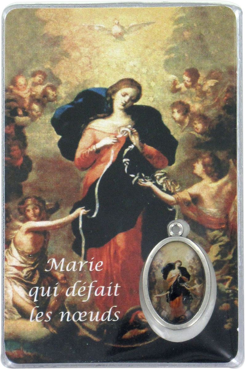 card maria che scioglie i nodi con medaglia - 5,5 x 8,5 cm - francese