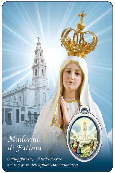 card madonna fatima con medaglia resinata - 5,5 x 8,5 cm - in italiano