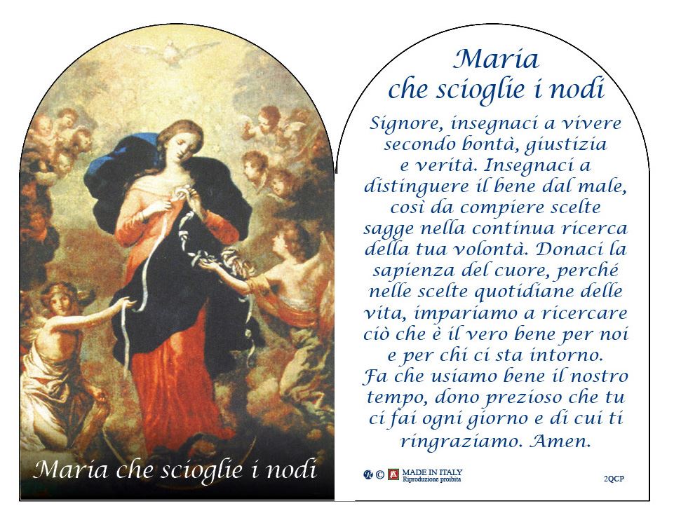 quadretto maria che scioglie i nodi in legno doppia cupola - 8,9 x 11,5 cm