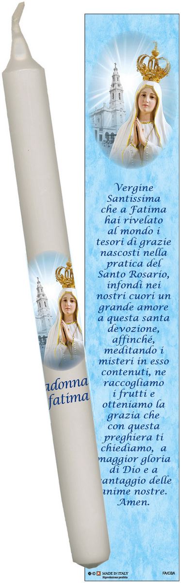 candela in blister  con immagine della madonna di fatima cm 4,5 x 25,5