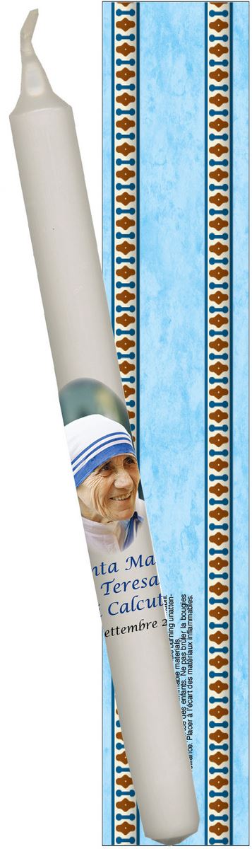candela s.madre teresa di calcutta in blister con cartoncino e preghiera cm 4,5 x 25,5