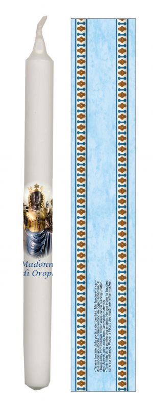 candela madonna di oropa in blister con cartoncino e preghiera cm 4,5 x 25,5	