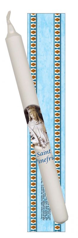 candela in blister con immagine di santa winefride cm 4,5 x 25,5