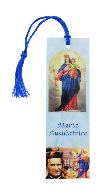 segnalibro madonna ausiliatrice con fiocchetto e preghiera - 3,8 x 12,6 cm