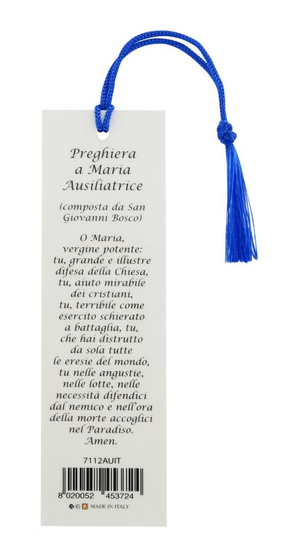 segnalibro madonna ausiliatrice con fiocchetto e preghiera - 3,8 x 12,6 cm