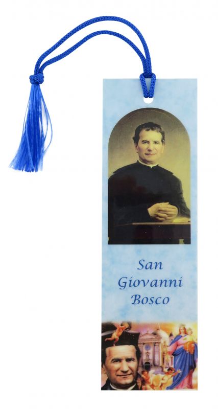 segnalibro san giovanni bosco con fiocchetto e preghiera - 3,8 x 12,6 cm