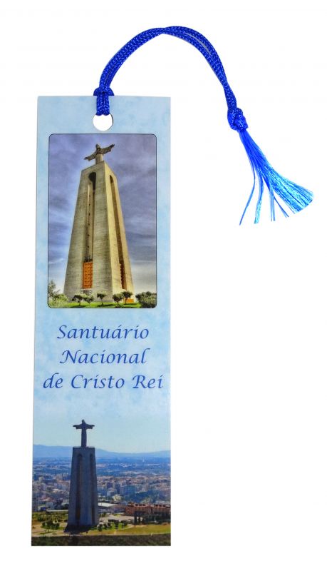 segnalibro santuario di cristo rei con fiocchetto e preghiera in portoghese - 3,8 x 12,6 cm