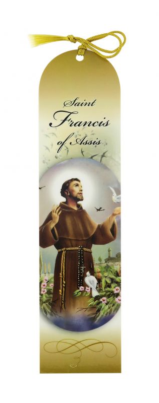 segnalibro san francesco a forma di cupola con fiocchetto giallo - 5,5 x 22,5 cm - inglese
